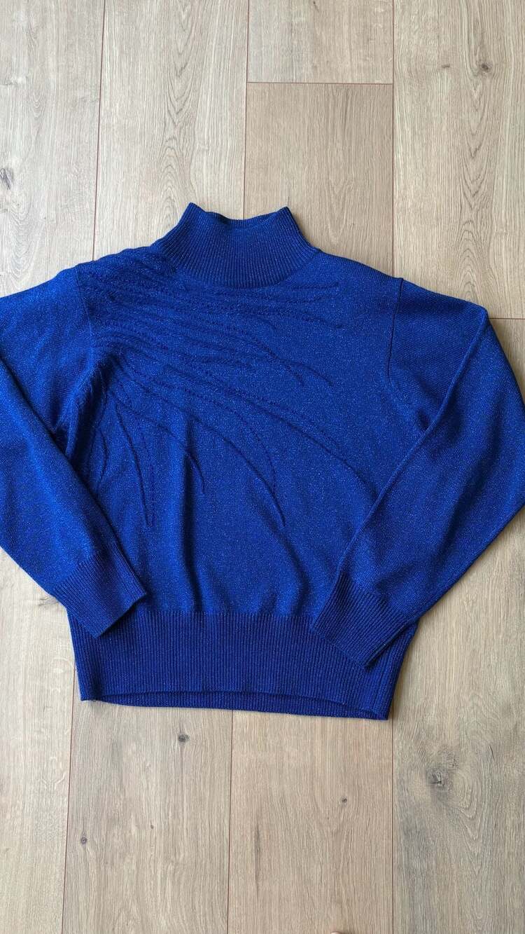 Dressbarn Metallic Mock Neck Sweater Size M Blue